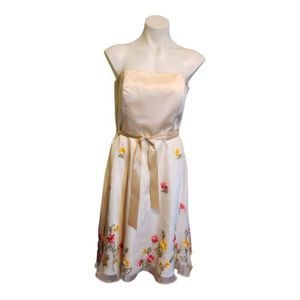 Spenser Jeremy‎ Women's Strapless Ivory Embroidered Floral Lined Dress Size 10